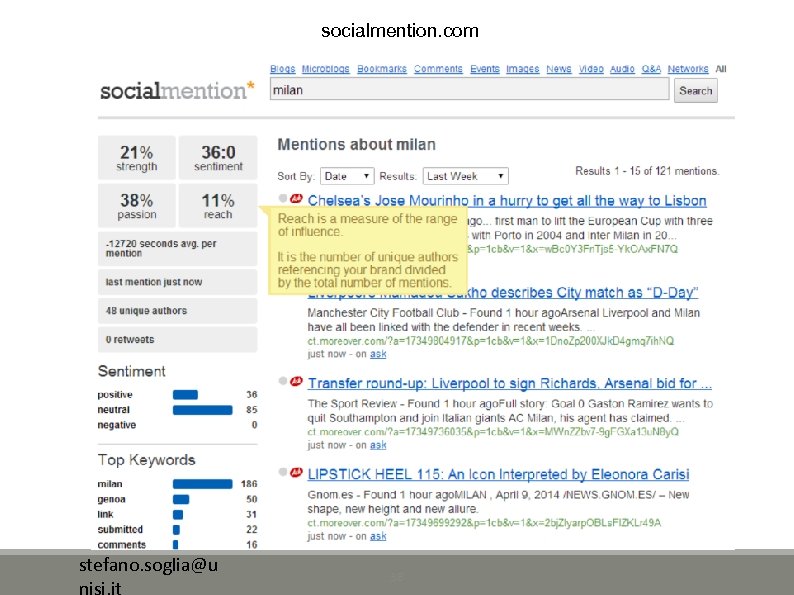 socialmention. com stefano. soglia@u nisi. it 38 