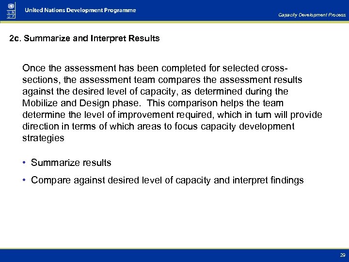 Capacity Development Process 2 c. Summarize and Interpret Results Once the assessment has been