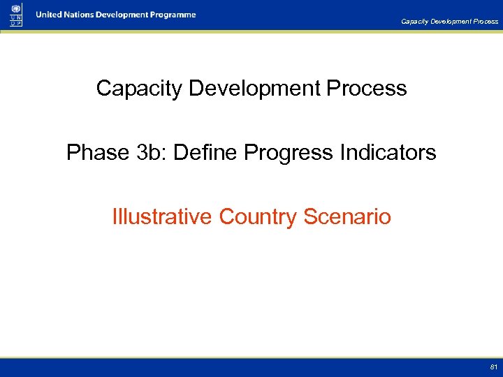 Capacity Development Process Phase 3 b: Define Progress Indicators Illustrative Country Scenario 81 