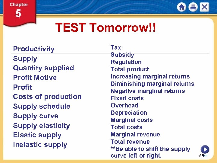 TEST Tomorrow!! Productivity Supply Quantity supplied Profit Motive Profit Costs of production Supply schedule