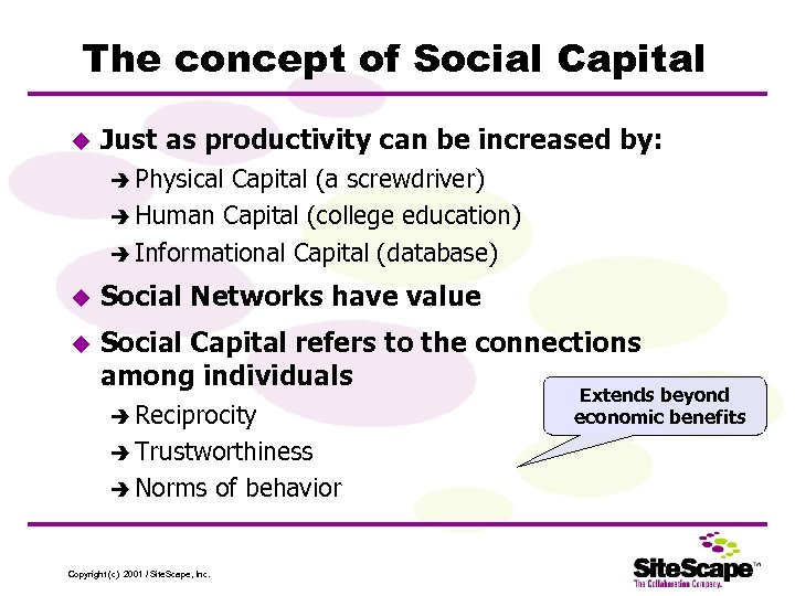 The concept of Social Capital u Just as productivity can be increased by: è