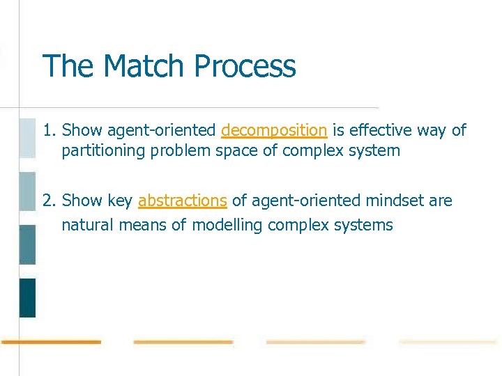 The Match Process 1. Show agent-oriented decomposition is effective way of partitioning problem space