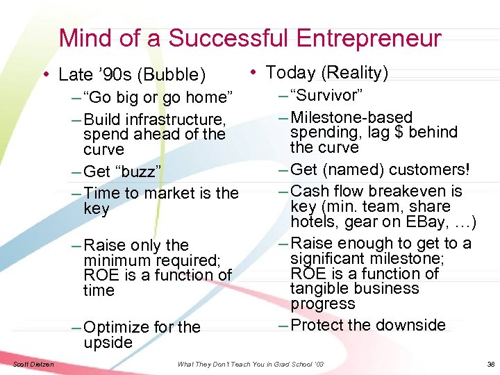 Mind of a Successful Entrepreneur • Late ’ 90 s (Bubble) – “Go big