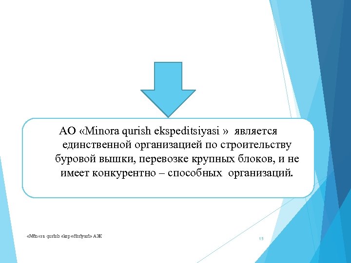 АО «Minora qurish ekspeditsiyasi » является единственной организацией по строительству буровой вышки, перевозке крупных