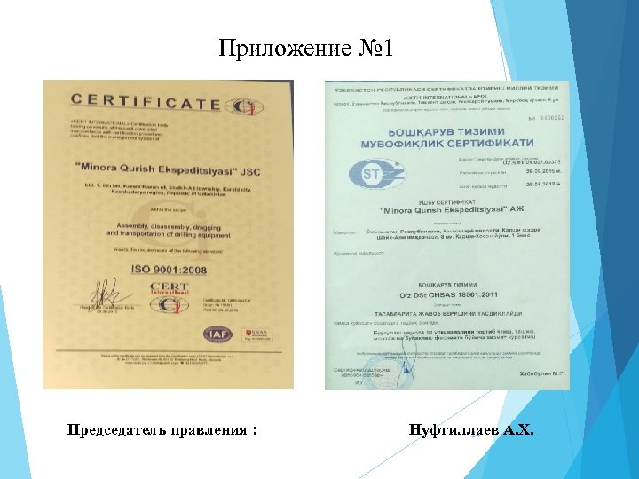 Приложение № 1 Председатель правления : Нуфтиллаев А. Х. 24 