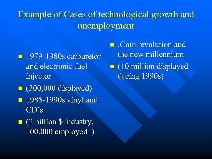 Example of Cases of technological growth and unemployment n n n 1979 -1980 s