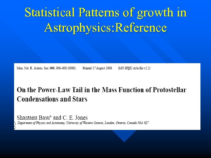 Statistical Patterns of growth in Astrophysics: Reference 