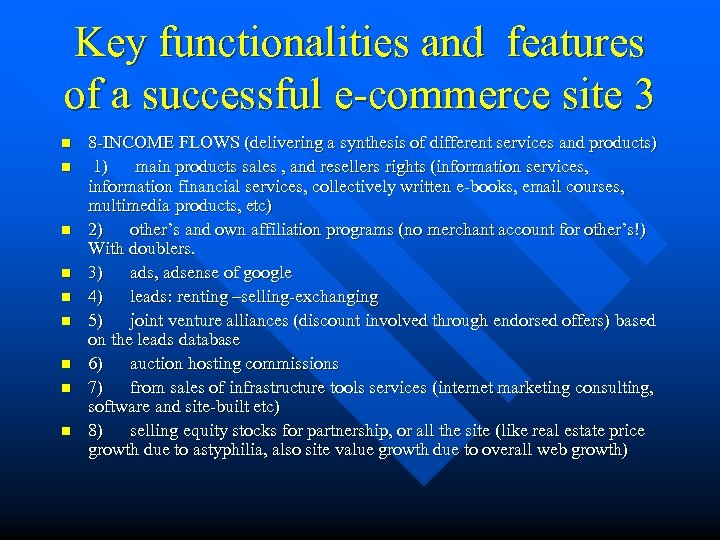 Key functionalities and features of a successful e-commerce site 3 n n n n