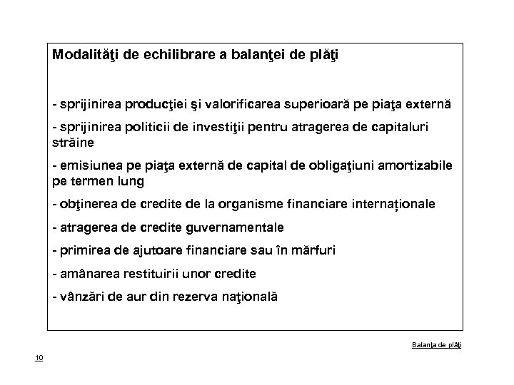 Modalităţi de echilibrare a balanţei de plăţi - sprijinirea producţiei şi valorificarea superioară pe