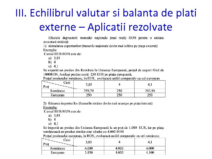 III. Echilibrul valutar si balanta de plati externe – Aplicatii rezolvate 