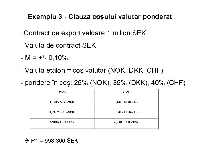 Exemplu 3 - Clauza coșului valutar ponderat - Contract de export valoare 1 milion