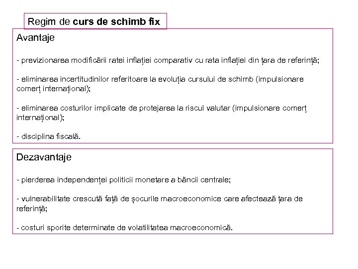 Regim de curs de schimb fix Avantaje - previzionarea modificării ratei inflației comparativ cu