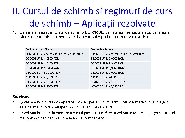 II. Cursul de schimb si regimuri de curs de schimb – Aplicații rezolvate 1.