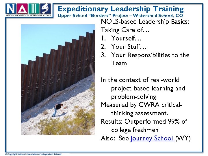 Expeditionary Leadership Training Upper School “Borders” Project – Watershed School, CO NOLS-based Leadership Basics: