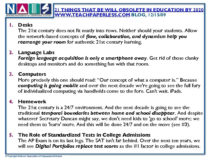 21 THINGS THAT BE WILL OBSOLETE IN EDUCATION BY 2020 WWW. TEACHPAPERLESS. COM BLOG,