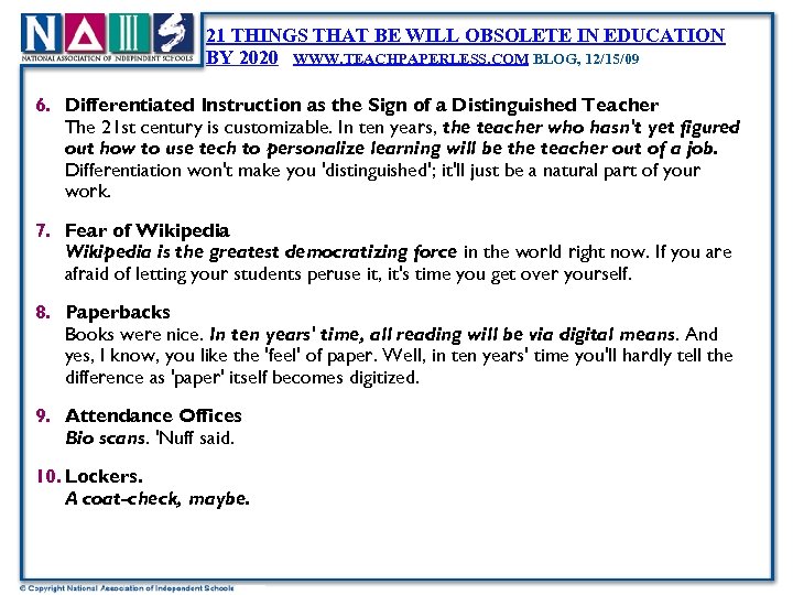 21 THINGS THAT BE WILL OBSOLETE IN EDUCATION BY 2020 WWW. TEACHPAPERLESS. COM BLOG,