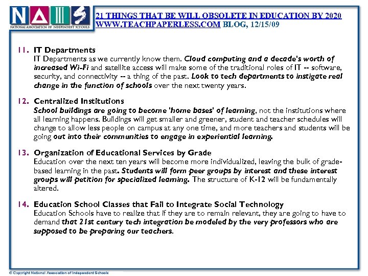 21 THINGS THAT BE WILL OBSOLETE IN EDUCATION BY 2020 WWW. TEACHPAPERLESS. COM BLOG,