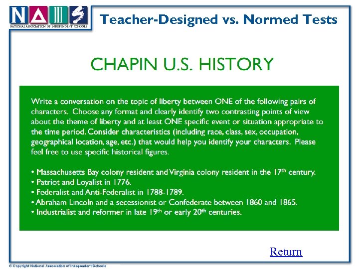 Teacher-Designed vs. Normed Tests Return 