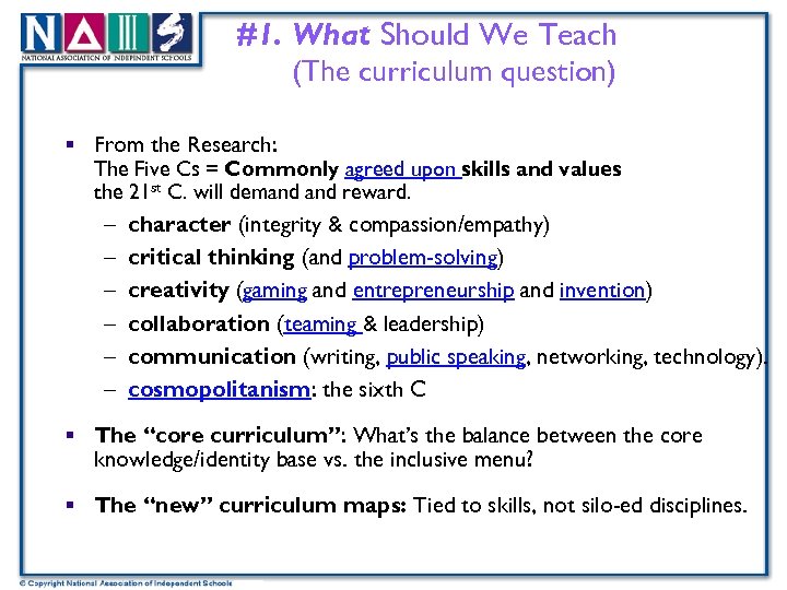 #1. What Should We Teach (The curriculum question) § From the Research: The Five