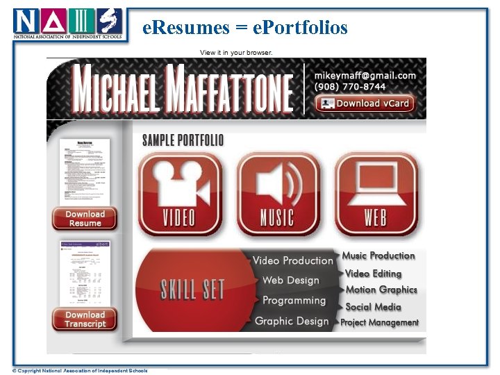 e. Resumes = e. Portfolios 