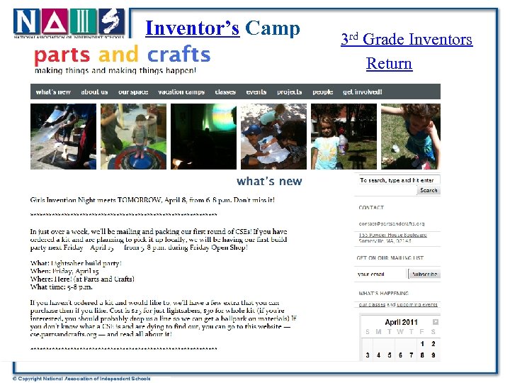 Inventor’s Camp 3 rd Grade Inventors Return 