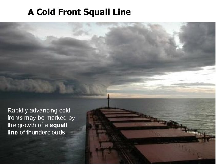 A Cold Front Squall Line Rapidly advancing cold fronts may be marked by the