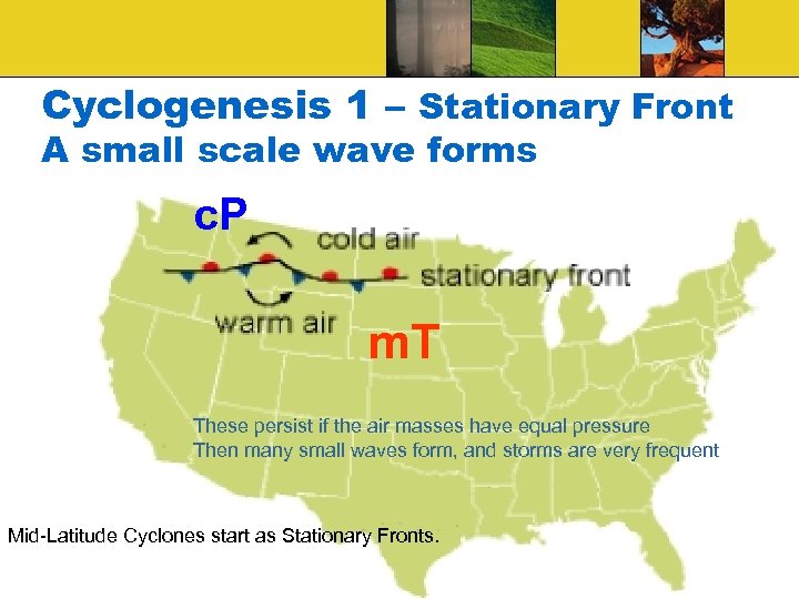 Cyclogenesis 1 – Stationary Front A small scale wave forms c. P m. T