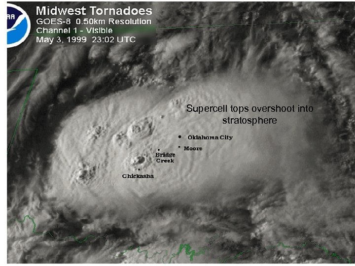Supercell tops overshoot into stratosphere 