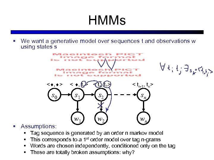 HMMs § We want a generative model over sequences t and observations w using