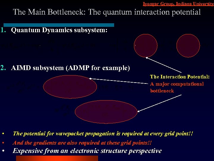 Iyengar Group, Indiana University The Main Bottleneck: The quantum interaction potential 1. Quantum Dynamics