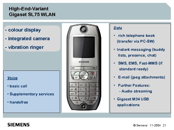 High-End-Variant Gigaset SL 75 WLAN - colour display - integrated camera - vibration ringer