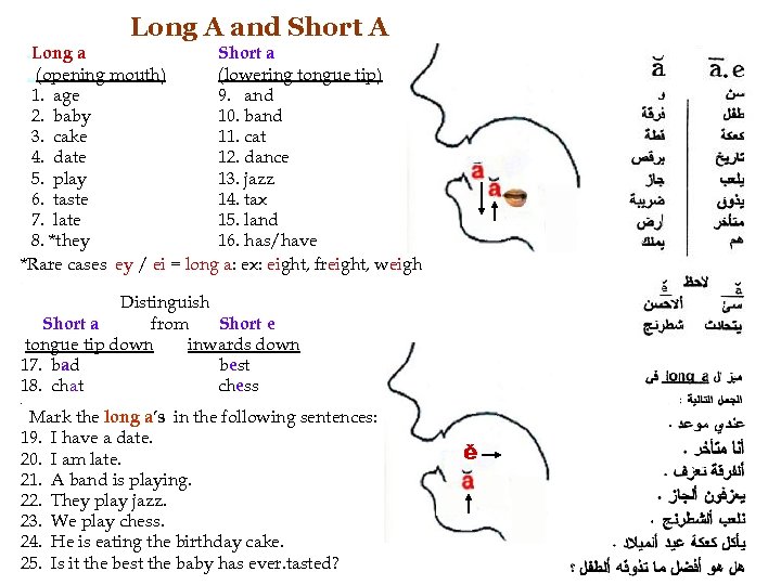 Long A and Short A . Long a Short a. . (opening mouth) (lowering