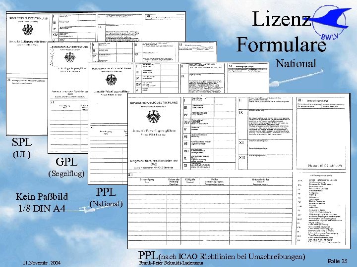 Lizenz Formulare National SPL (UL) GPL (Segelflug) Kein Paßbild 1/8 DIN A 4 11.