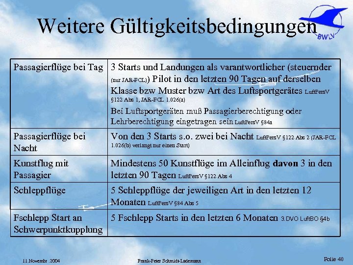 Weitere Gültigkeitsbedingungen Passagierflüge bei Tag 3 Starts und Landungen als varantwortlicher (steuernder (nur JAR-FCL))