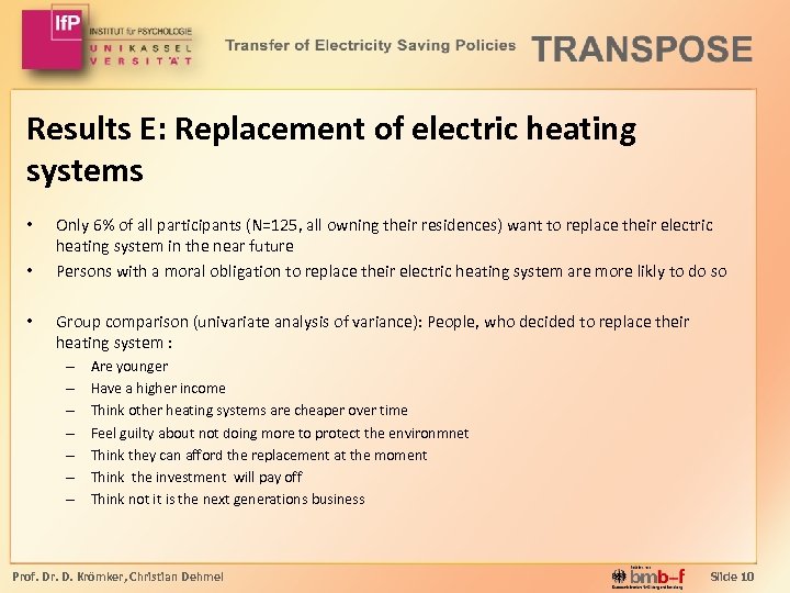Results E: Replacement of electric heating systems • • • Only 6% of all