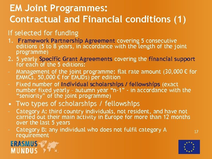 EM Joint Programmes: Contractual and Financial conditions (1) If selected for funding 1. Framework