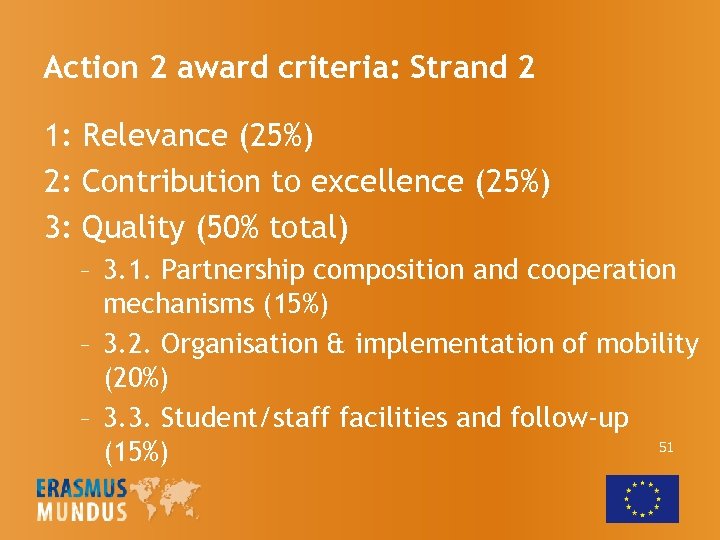 Action 2 award criteria: Strand 2 1: Relevance (25%) 2: Contribution to excellence (25%)