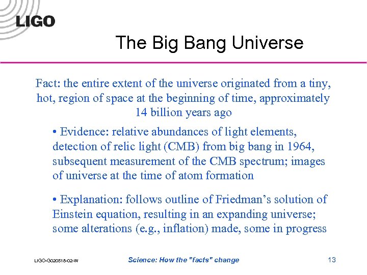 The Big Bang Universe Fact: the entire extent of the universe originated from a