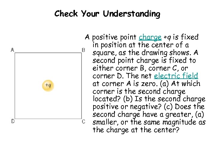 Check Your Understanding A positive point charge +q is fixed in position at the