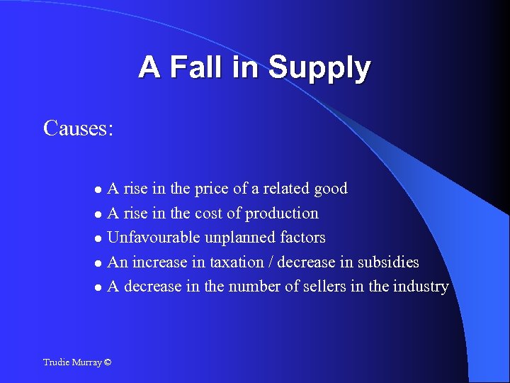 A Fall in Supply Causes: A rise in the price of a related good