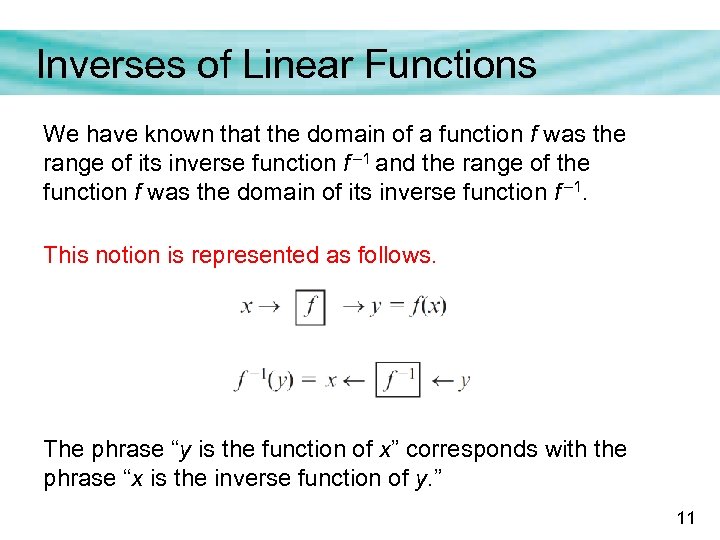 Inverses of Linear Functions We have known that the domain of a function f