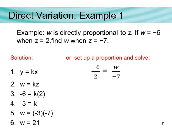 Direct Variation, Example 1 7 