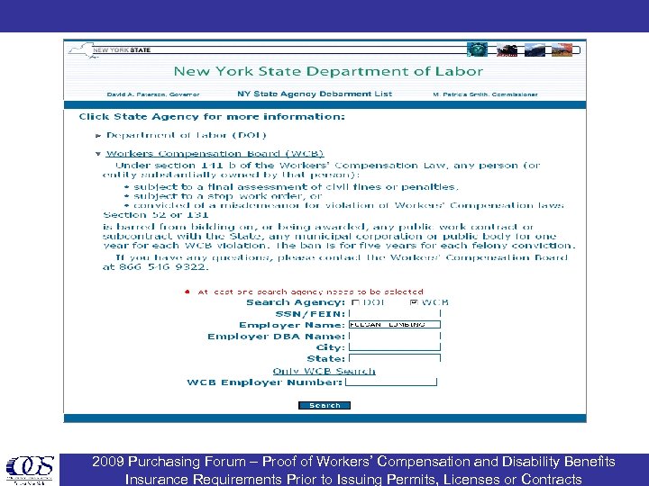 2009 Purchasing Forum – Proof of Workers’ Compensation and Disability Benefits Insurance Requirements Prior
