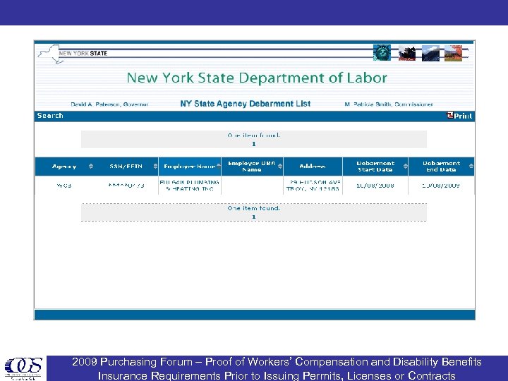 2009 Purchasing Forum – Proof of Workers’ Compensation and Disability Benefits Insurance Requirements Prior
