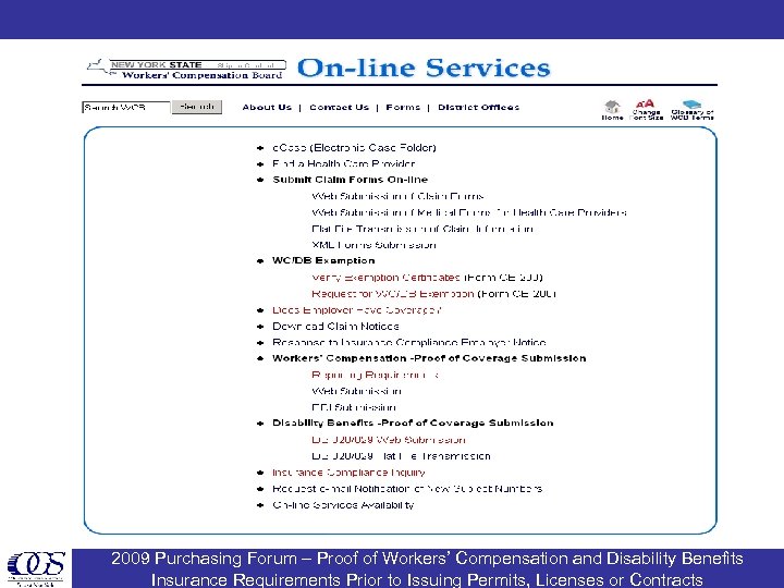 2009 Purchasing Forum – Proof of Workers’ Compensation and Disability Benefits Insurance Requirements Prior