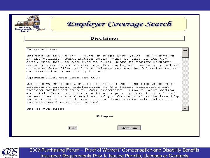 2009 Purchasing Forum – Proof of Workers’ Compensation and Disability Benefits Insurance Requirements Prior