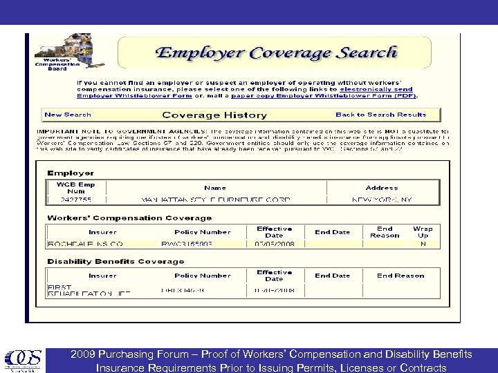 2009 Purchasing Forum – Proof of Workers’ Compensation and Disability Benefits Insurance Requirements Prior