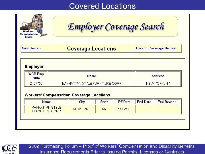Covered Locations 2009 Purchasing Forum – Proof of Workers’ Compensation and Disability Benefits Insurance