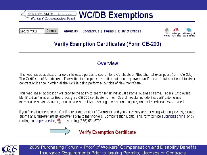 2009 Purchasing Forum – Proof of Workers’ Compensation and Disability Benefits Insurance Requirements Prior