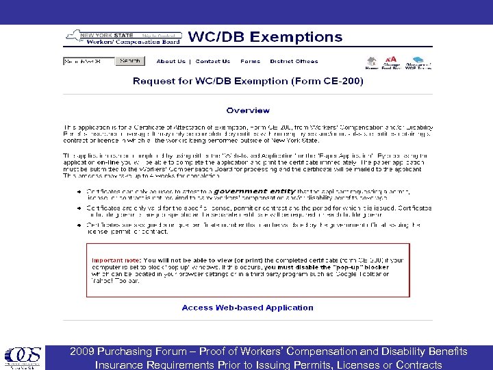 2009 Purchasing Forum – Proof of Workers’ Compensation and Disability Benefits Insurance Requirements Prior